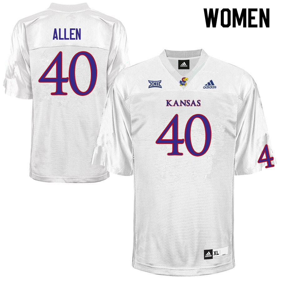 Women #40 Tabor Allen Kansas Jayhawks College Football Jerseys Sale-White